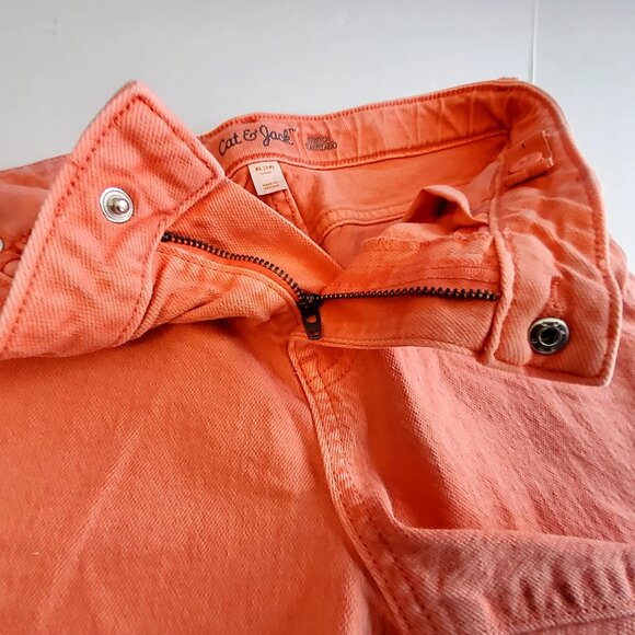 Cat & Jack Coral Orange Womens Size  XL (14) High-Rise Frayed Hem Denim Shorts - Picture 10 of 11